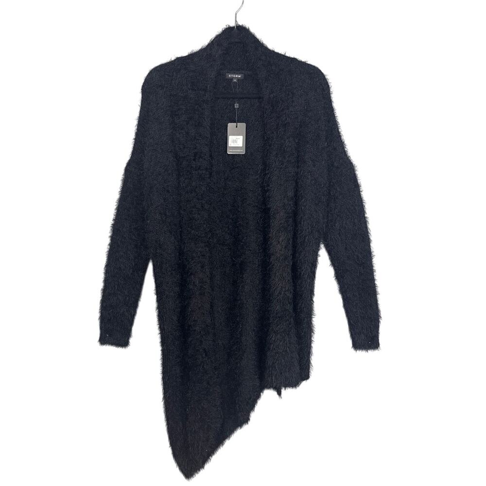 Chenille Eyelash Cardigan Black Open Front SZ 10 NWT Soft Asymmetrical Hemline
